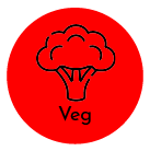 Red circle with veg icon inside